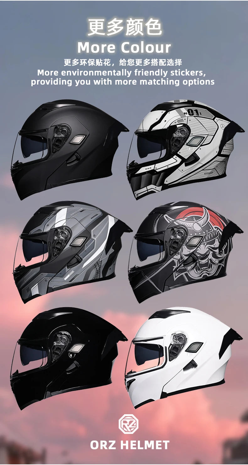 ORZ Motorcycle helmets Double Visors Modular Flip Up helmet DOT approved Full face casque moto racing Motocross helmet DOT