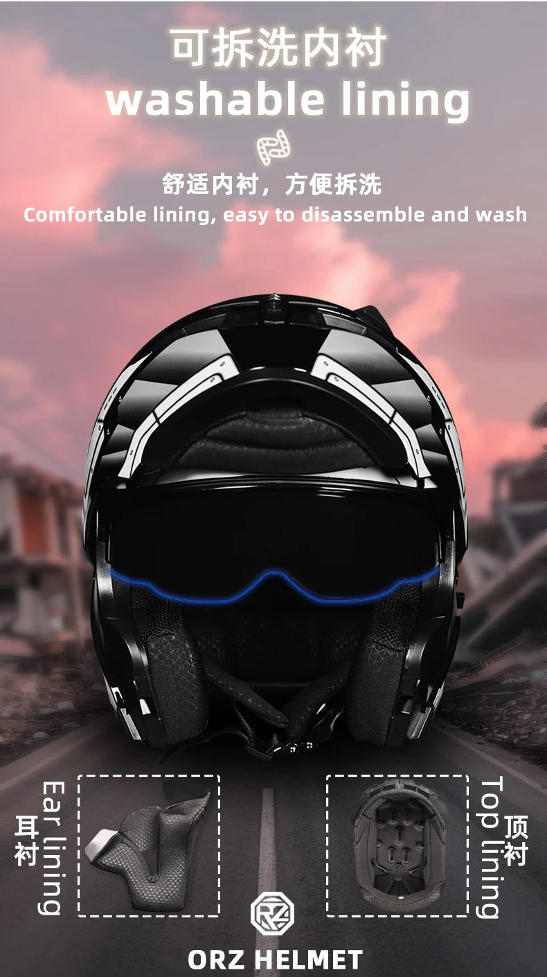 ORZ Motorcycle helmets Double Visors Modular Flip Up helmet DOT approved Full face casque moto racing Motocross helmet DOT