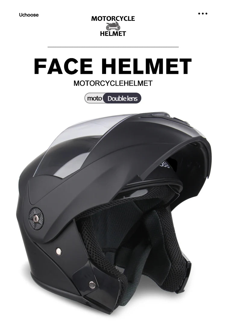 DOT Certification Uchoose Motorcycle Helmet Double Lens Cross Section Helmet Safety Modular Flip Helm Unisex Helmet With Visor