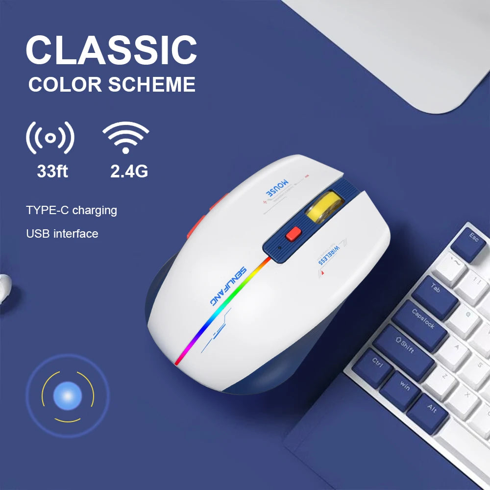 LT-T19 Ergonomic Rechargeable Gaming Mouse USB 2.4G Wireless RGB Light Desktop PC Computers Notebook Laptop Mice
