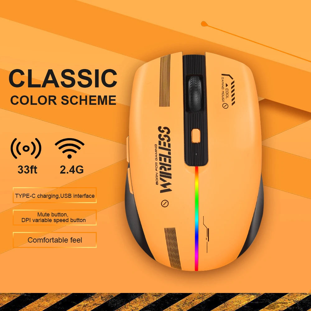 LT-T19 Ergonomic Rechargeable Gaming Mouse USB 2.4G Wireless RGB Light Desktop PC Computers Notebook Laptop Mice