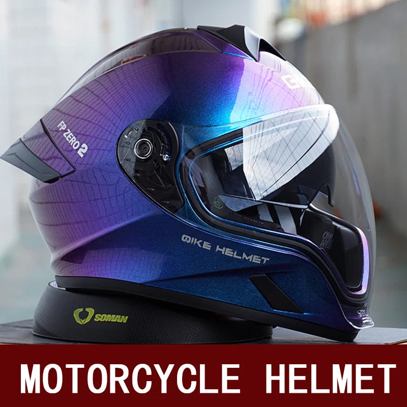 Motorcycle helmet men and women motorcycle double lens anti-fog full helmet cruise pedal four seasons universal helmet DOT certi